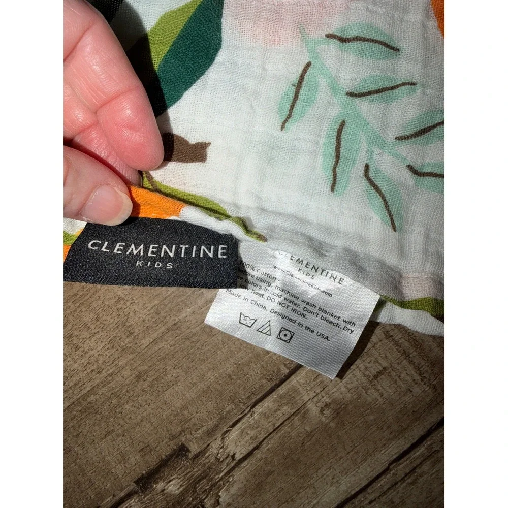 Clementine Kids Muslin Swaddle Blanket Fruit Print 100% Cotton White 46x46